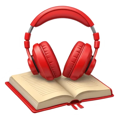 Red headphones laying on a closed red book emoji sticker