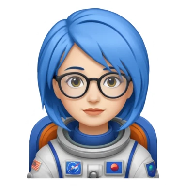 Female astronaut with blue hair, wear glasses, non helmet sticker