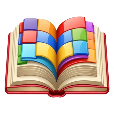 an open book with brightly colored tile samples sticker