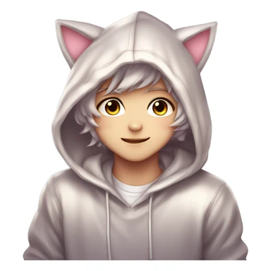 Cute Kawaii Beautiful Gorgeous Sparkly Shiny Blushing Anime Style Catboy With Pretty Hair And Hoodie sticker