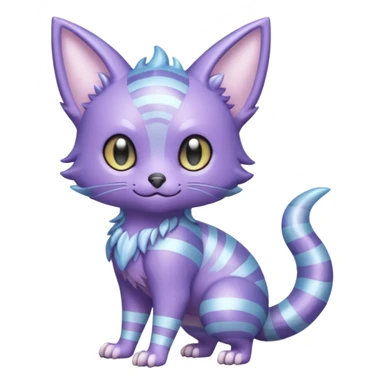 Shiny Iridescent Pastel-Lavender Frosted Glossy Crystal-Striped Noibat-Litten-Trico-hybrid creature (full body) sticker
