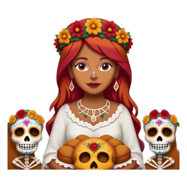 Día de muertos cabello rojo pan de muerto papel picado sticker