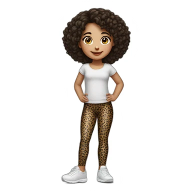 European curly dark hair girl in leopard leggings sticker
