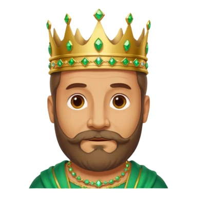 Create a cartoon-style emoji of Gaspar, one of the Three Wise Men. Only show his face and crown. He is middle-aged to older, with a brown beard, gentle wrinkles, and a green and gold jeweled crown. Express a wise and friendly demeanor. Colorful and simple, suitable as an emoji. sticker
