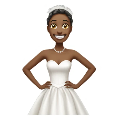 bride smiling in white dress without teeth showing sticker