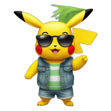 Pikachu with sunglasses at the beach sticker