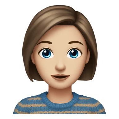 beautiful woman, straight brown hair, blue eyes, striped knit sweater sticker