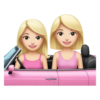 Best friends in pink convertible one blonde girl  one girl with black hair. Two best girl friends in car  sticker