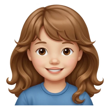 Please generate a portrait of a toddler with long, wavy, light brown hair, bangs. and is smiling

 sticker