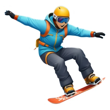 An icon showing a snowboarder performing an exciting jump on a snow-covered slope. The background features towering mountains, snow-covered trees, and a bright, clear sky. Transparent background highlights the speed, agility, and thrill of snowboarding. sticker