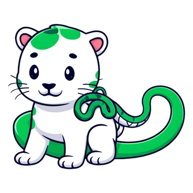Minimalist Maya-style jaguar and snake as message symbols, white and deep green only, flat design with clean lines sticker