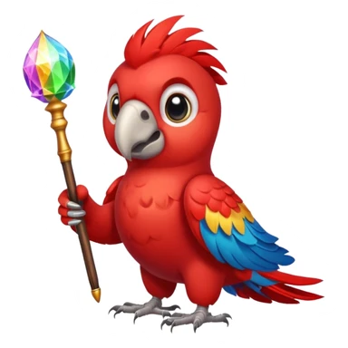 A red parrot with a magic wand sticker