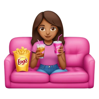 home brown girl with chips and soda drink at the pink sofa sticker
