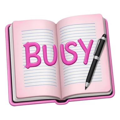 open pink book and note pen add on it the word BUSY sticker