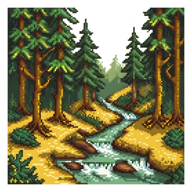 forest with a river stream through trees sticker