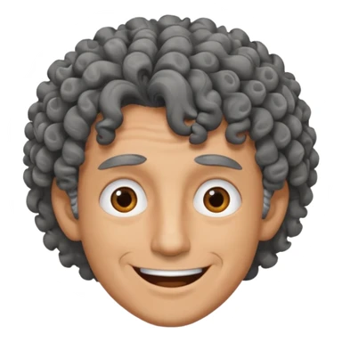 man curly black gray hair. crazy smile and tired eyes. sticker