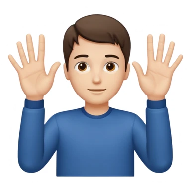 A guy with his palms facing up one hand higher one lower with 6 one left hand 7 on the right hand sticker