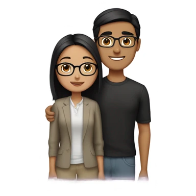 An Pakistani Asian girl with glasses and dark brown eyes and mid length black hair hugging a Pakistani guy who is the same height as her who also wears glasses with dark brown eyes with black hair that is slicked back sticker