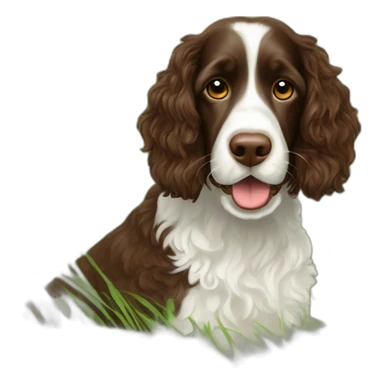 Create a picture of a chocolate phantom coloured springer doodle in a beautiful grassy field sticker