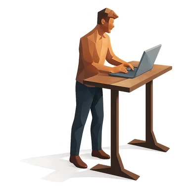 polygonal style working person at a standing desk sticker