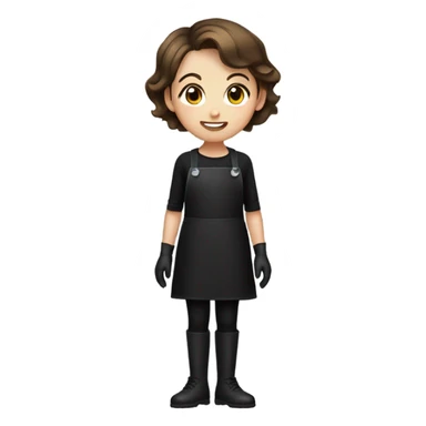 girl with short brown hair in black clothes in black gloves and apron sticker