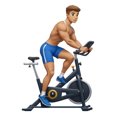 buff guy blue shorts black stationary bike sticker