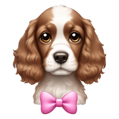 Brown and white cocker spaniel puppy with pink bow sticker