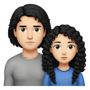 A strong man with straight black hair protecting a shorter girl with long curly black hair sticker
