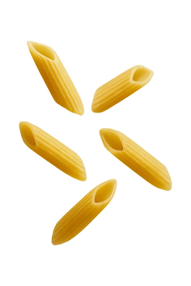 5 PENNE DI PASTA RIGATE FLUTTUANO IN ARIA,  iperrealistico 4k sticker
