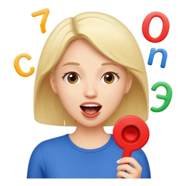 a woman is talking and English letters are coming out of her mouth sticker