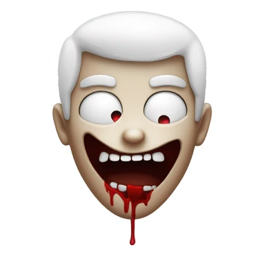 heart eyes emoji with white skin like a vampire, vampire teeth and blood on his teeth sticker