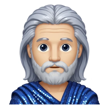 Saturn from Roman Deities with long gray hair and beard, indigo sequin toga sticker