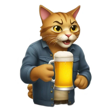 mad cat grabbing a cup of beer sticker