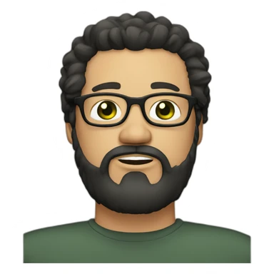 white overweight man, full black beard, side parted black hair, square glasses, olive-green eyes sticker