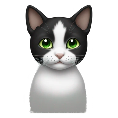 Baby black and white cat with half a mustache and green eyes sticker
