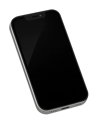 Edit the image to depict a minimalist smartphone viewed from above with a blank black screen and subtle reflection, in the style of apple style emojis. Keep the look consistent with emoji style but use the universal edit model for best editing support. sticker