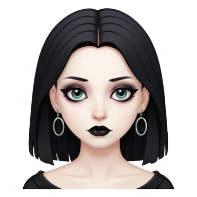 Goth person with pale face, black clothes, and dark makeup sticker