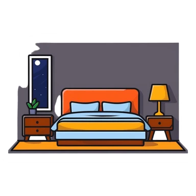 Cozy bedroom with bed, nightstand and lamp sticker