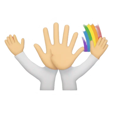 Two raised hands with a rainbow between them sticker