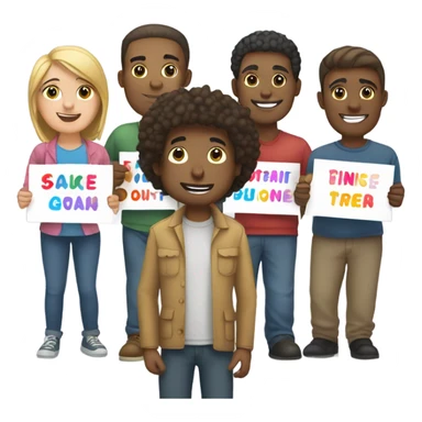 group of people standing holding placards sticker