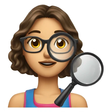 Emoji of brunette girl with magnifying glasses throwing a kiss sticker