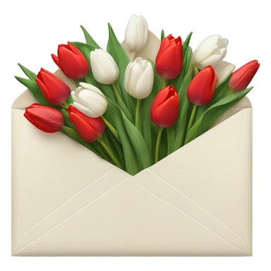 Light beige Envelope with 4 red tulips and 4 white tulips in. Just put more tulips in and make envelope colour lighter. Make envelope an off white colour. Make envelope wider sticker