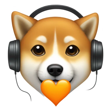 shiba inu in headphones and orange heart sticker