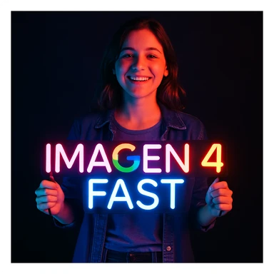 make a girl holding this sign, but sign in made of neon, also add fast below the sign sticker