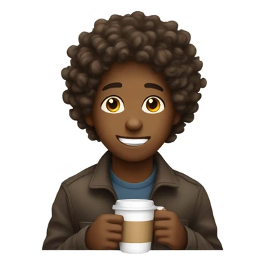 Brown skin boy with curly hair oh sipping coffee sticker