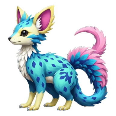 Beautiful pretty cool edgy elegant realistic Feral Rare Fantasy colorful vibrant Vernid-Trico-species-Fakemon-creature by LiLaiRa, random markings, tufted tail, tufted ears, full body sticker