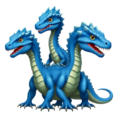 blue hydra, strong reptilian body, like a dinosaure, not like a snake, dragon characteristics,  with 3 heads rising from its neck sticker