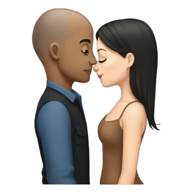 White girl dark hair kissing bald black man sticker