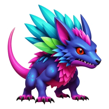 Dark bright neon colorful edgy exotic Fakémon-Pokémon-Vernid-creature sticker