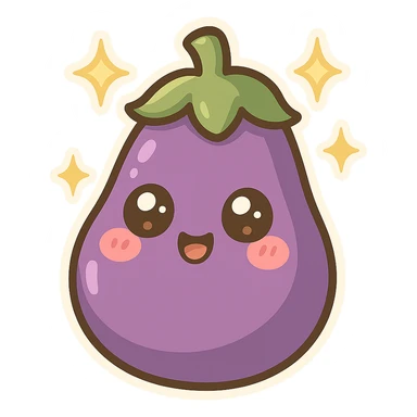 Sparkling Q-version sticker eggplant, cute and exaggerated sticker